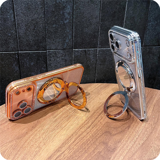 Glitzernde Schutzhülle mit Farbverlauf und Spiegelständer für iPhone-Serie 