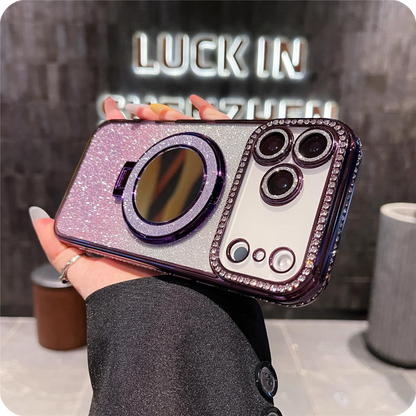 Gradient Diamond Glitter Mirror Stand Case for iPhone Series