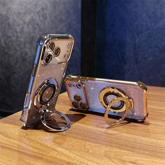 Magnetische Handyhülle mit vier Ecken, Airbag-Design und Glitzer (für iPhone-Serie)