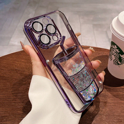 Glitter quicksand milk tea cup mobile iPhone case
