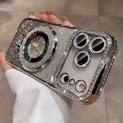 Luxury Bling Glitter Camera Rhinestone Ring Holder Gradient Sequins Plating Phone Case for iPhone