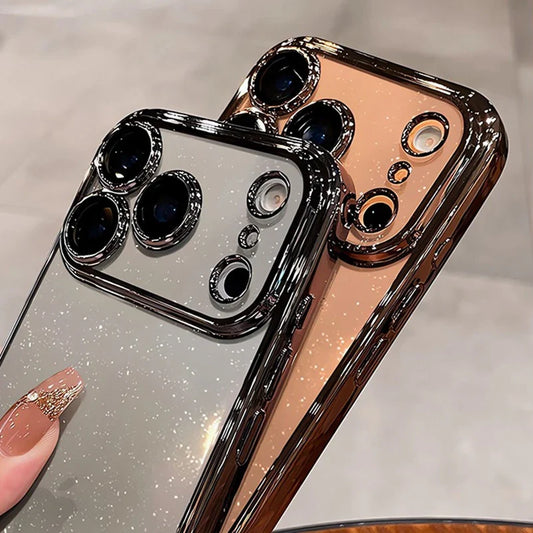 Luxuriöse, transparente Schutzhülle mit Glitzer-Hartbeschichtung für iPhone 14, 15, 16 und 17